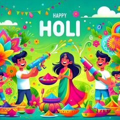 illustration of abstract colorful Happy Holi background card design for color festival of India celebration greetings social media