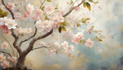 Obraz na płótnie Canvas tree and branches on the old vintage background sakura flowers floral background in loft modern style design for wall mural card postcard wallpaper photo wallpaper