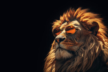 busoness lion king head in sunglasses style with soft mane. Successful businessman concept. - obrazy, fototapety, plakaty