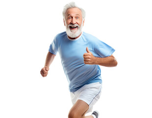 Happy middle-aged man jogging, cut out