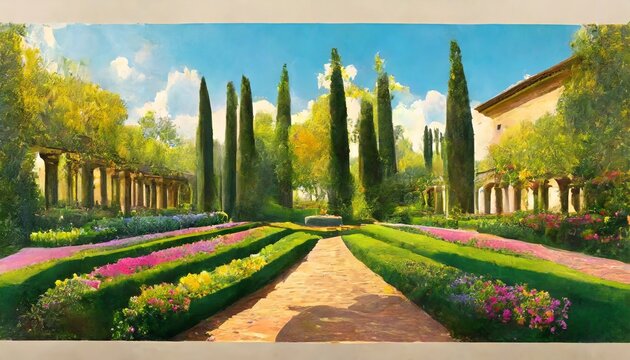 graphic illustration of a toscana garden design for interior project wallpaper photo wallpaper mural poster home decor card packing