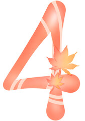 Obraz premium Number 4 clipart image, beautiful number with autumn leaves, decorative number font png