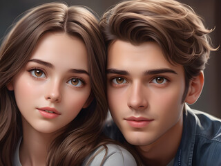 Fototapeta premium Man and Woman Looking at Camera, A Candid Portrait of Two Individuals Engaging With the Viewer Created With Generative AI Technology