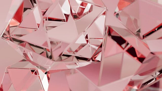 Elegant background with a polygonal crystal form. A 3D abstraction of a geometric jewelry surface. Background scenes with pink reflection crystals.