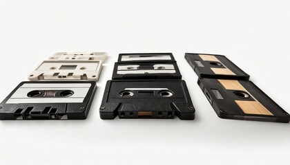 old audio cassette collection on a white