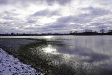 Leine flood on January 7, 2024, near Hanover Lower Saxony, Germany.