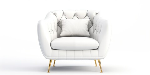 Fototapeta premium White armchair in art deco style with brass legs, isolated on white background.