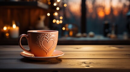cup of coffee on table - obrazy, fototapety, plakaty