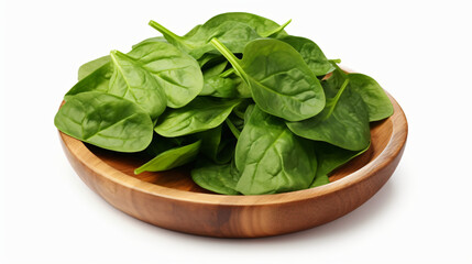 Fresh spinach leaves on wooden plate Healthy