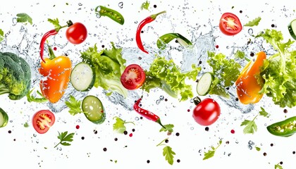 3d rendering vegetables and water splash on the white background.