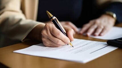 Fototapeta premium close up of a person signing a document