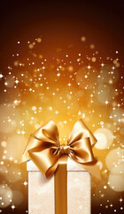 christmas gift box with golden ribbon and decoration
