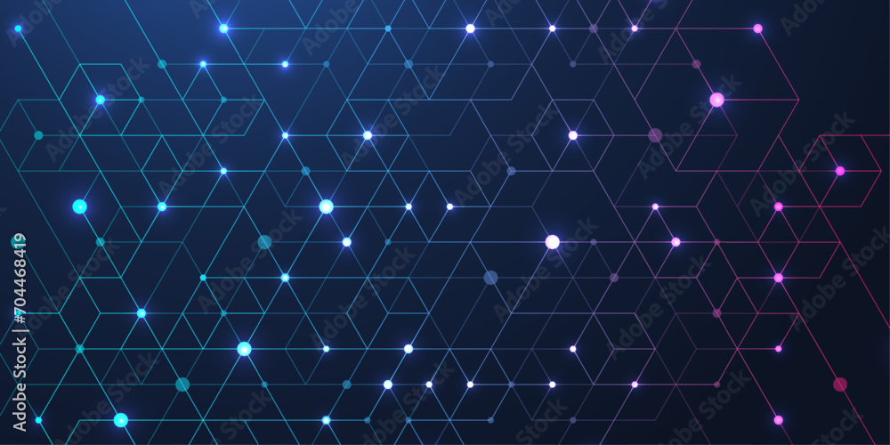 Aufkleber Modern technology vector illustration with square grid. Technology banner template cubes texture. Digital geometric abstraction with lines and dots