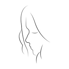 Drawing of a portrait of a beautiful girl's face. Skin beauty care concept for young female models. Design of greeting cards, posters, patches, prints on clothes, emblems. Lines.