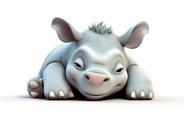 cute rhino 3d animal is lying down
