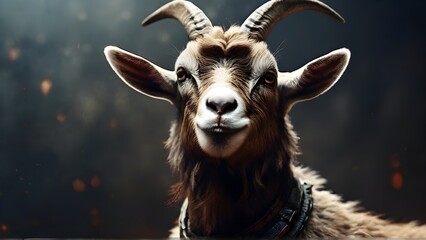Close-up of an amazing male goat with textured background and huge space for text, background image, generative AI