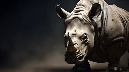 Close-up of an angry male rhino with textured background and huge space for text, background image, generative AI