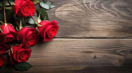 red roses on wooden background