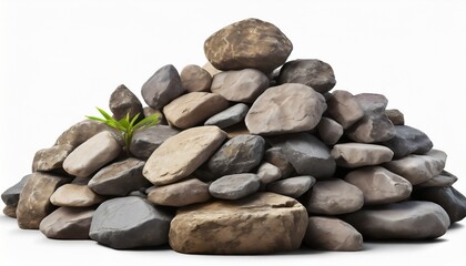 a pile of rock stones isolated on white background png cutout