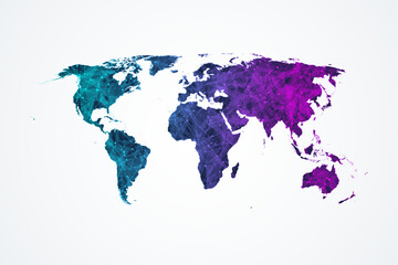 World Map Vector With Connections Dots And Lines. Global Network Internet Connection World Map.