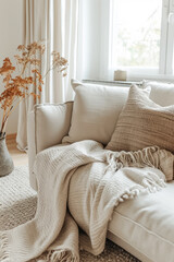 Fototapeta na wymiar Contemporary living room with natural light and plant decor
