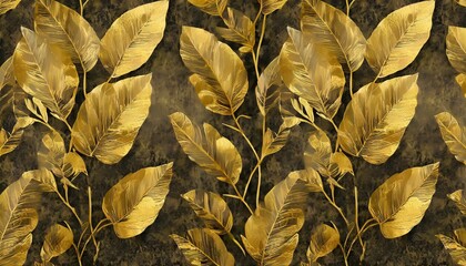 seamless pattern for photo wallpapers drawing for walls mural for interior decoration golden leaves on a velvet background branches on the background of grunge