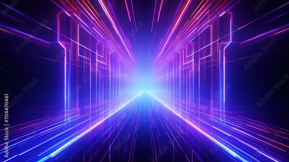 Poster background light neon lights on empty stage. lighting speed effect background