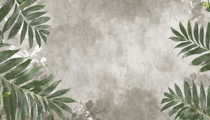 abstract drawn exotic tropical leaves on concrete grunge wall floral background design for wallpaper photo wallpaper mural card postcard