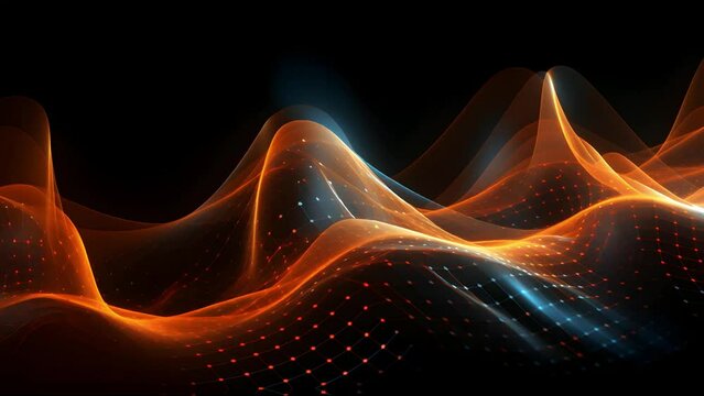 Floating 3d analog digital waves and wave-forms on a black background, amplitude and frequency, abstract background