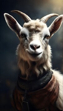 Close-up of an amazing male goat with textured background and huge space for text, background image, generative AI