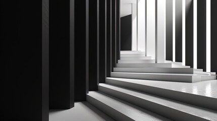 The minimalist abstraction of black and white geometric shapes that create harmony and balance