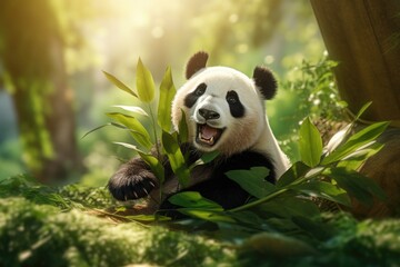 Obraz premium giant panda eating bamboo