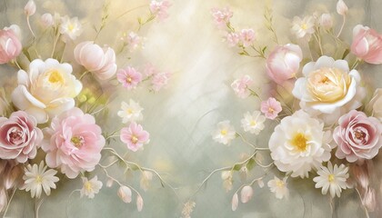 decorative floral backdrop in pastel colors flowers background for wedding photo album beautiful...