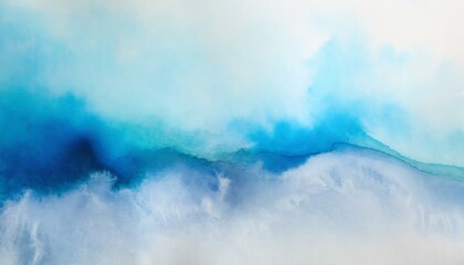 ink watercolor hand drawn smoke flow stain blot on wet paper texture background blue pastel colors landscape