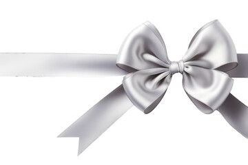Silver silky ribbon with bow isolated.