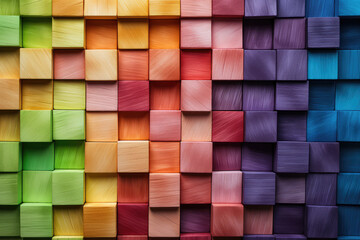A mesmerizing array of multi-colored wooden blocks, perfectly aligned to create a vivid and...