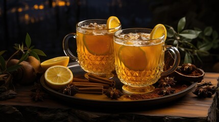 hot tea with lemon and cinnamon