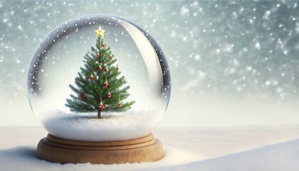 christmas tree in a snow globe image with copy space generative ai