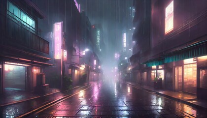 cyberpunk japanese streets asian street illustration futuristic city dystoptic artwork at night 4k wallpaper rain foggy moody empty future