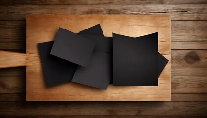 scraps of black paper on a wooden board