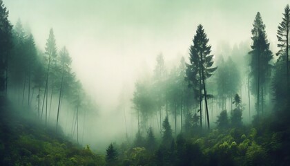 gradient calming nature foggy forest view phone wallpaper background ai generated - obrazy, fototapety, plakaty