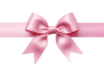 Pink silky ribbon with bow isolated.