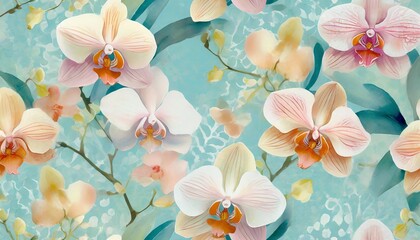 whimsical seamless pattern with orchid flowers intricate floral background for textile fabric in...