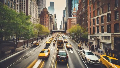 rush hour traffic jam with taxis and cars merging on varick street towards the holland tunnel in manhattan new york city - obrazy, fototapety, plakaty