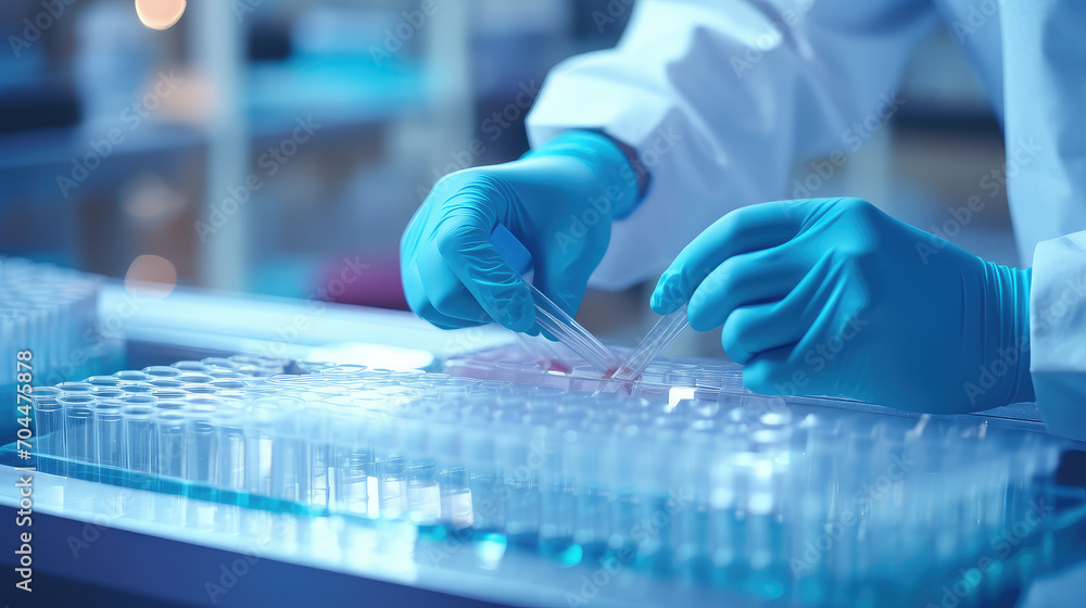 Poster lab technician loading samples for dna amplification, demonstrating the meticulous process of geneti