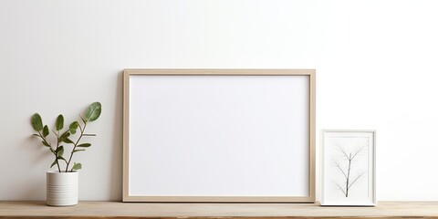 Scandinavian-style interior with empty picture frame mockup.