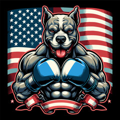 pitbull boxing american mascot illustration design for t-shirt