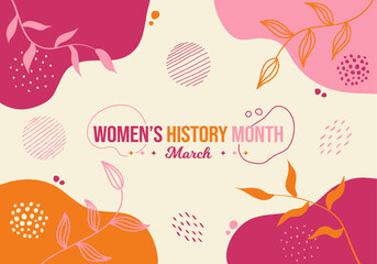 Women History Month Boho Art Style Background. Women’s History Month March Awareness Celebration Banner Vector Illustration. Modern Trendy color palette. Website header, social media post, promotion - obrazy, fototapety, plakaty