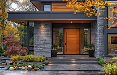 The front door of a contemporary home . - obrazy, fototapety, plakaty