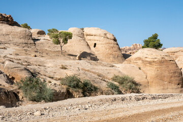 antique stone graves at  bab as-siq near Petra in Jordan